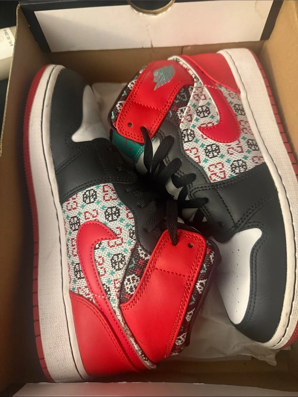 Jordan Kids Red, Black & White Patterned Low-Top Sneakers